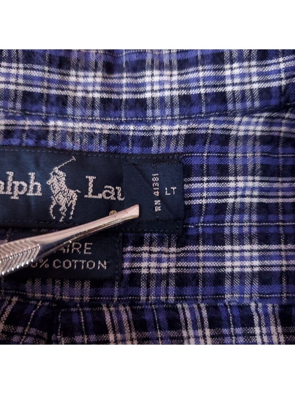 Vtg Ralph Lauren Blaire Seersucker Mens XL Blue White Plaid LS Button Down Shirt - Picture 9 of 12